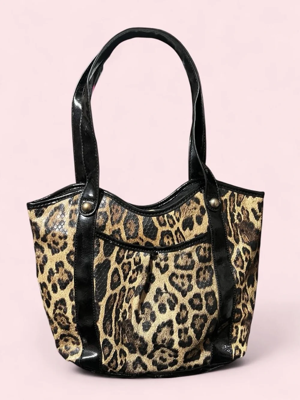 Leopard Print Tote Bag with Black Trim